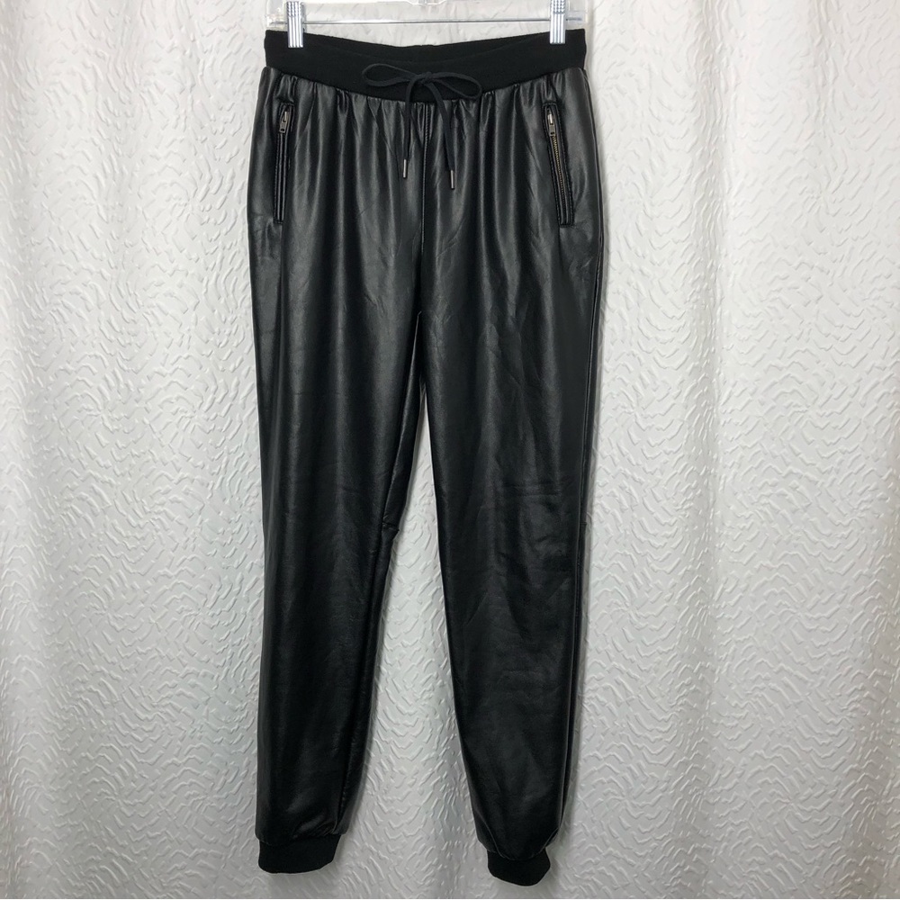 David Buffalo Black Faux Leather Drawstring Waist Joggers Women's Medium